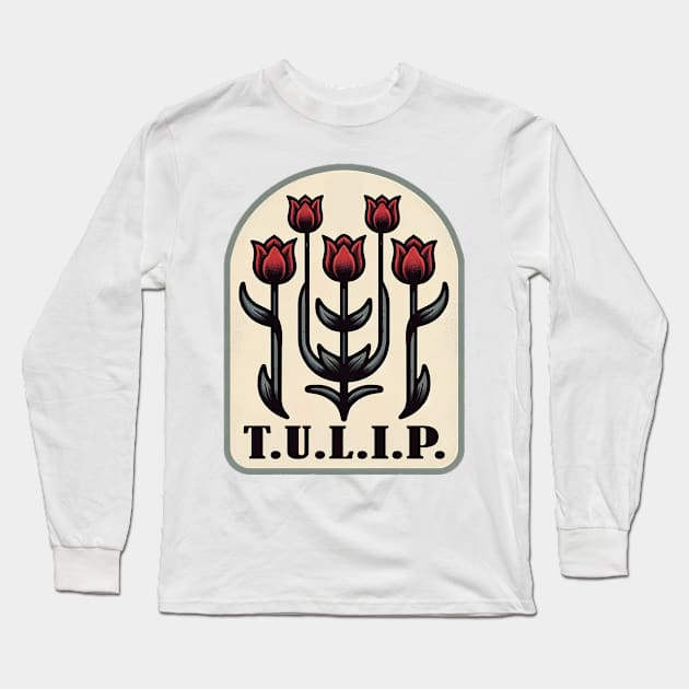 Theological Tulip Emblem Tee Design Long Sleeve T-Shirt by Reformed Fire